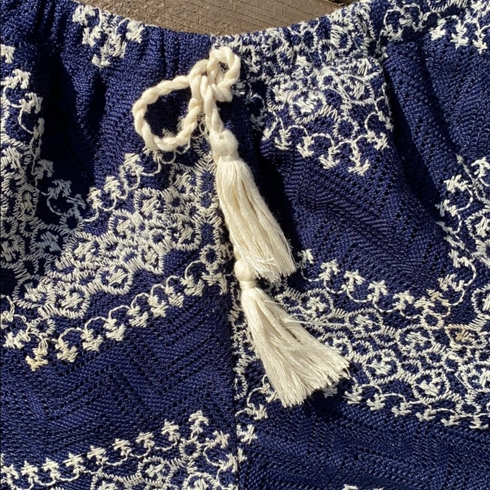 Navy Tasseled Blue Crochet Shorts - Picture 5 of 6